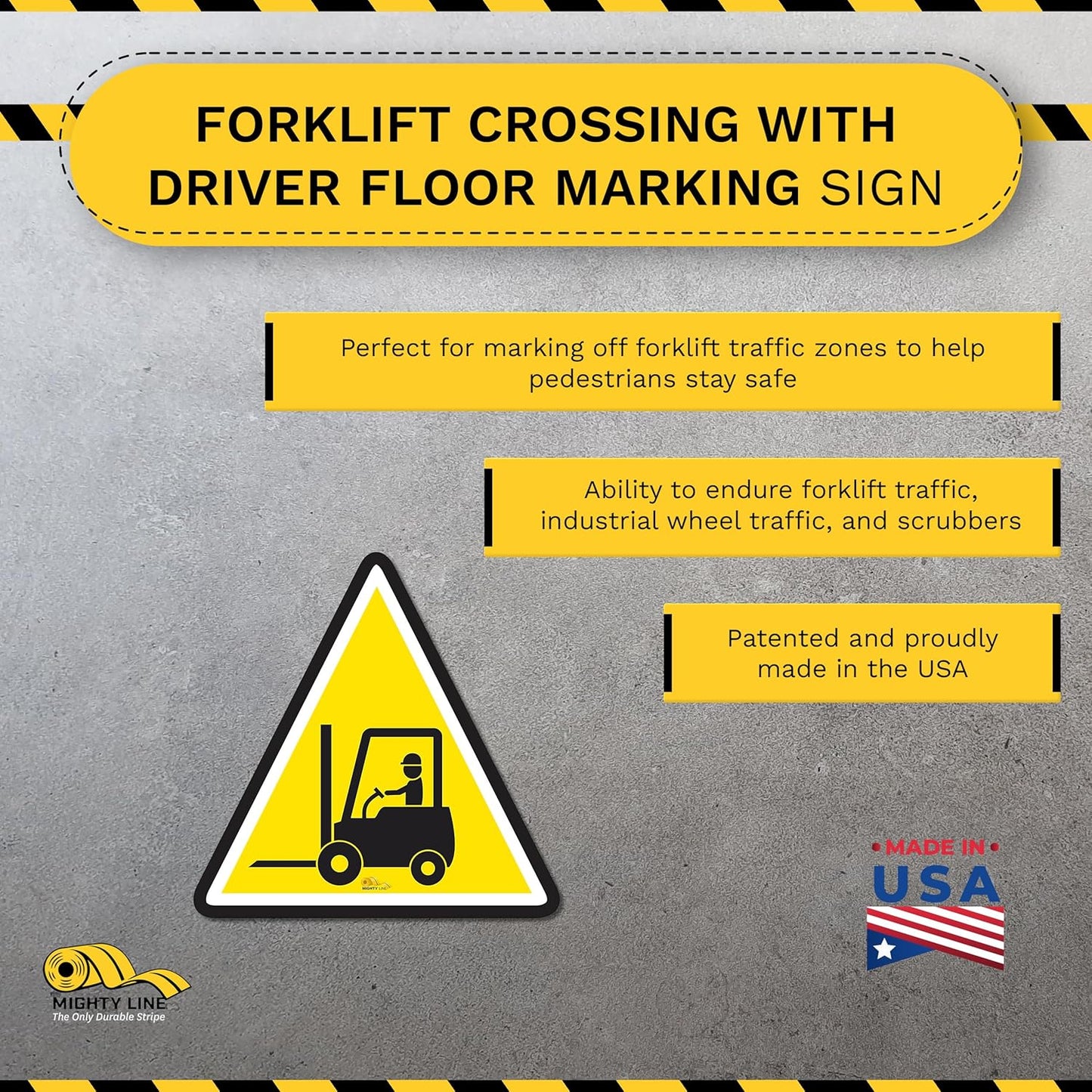 Mighty Line Forklift Floor Sign Floor Sign for Safety, Warning, Heavy-Duty, Peel and Stick, Adhesive, Industrial Quality, Caution Tow Motor Ahead Sign, 16"