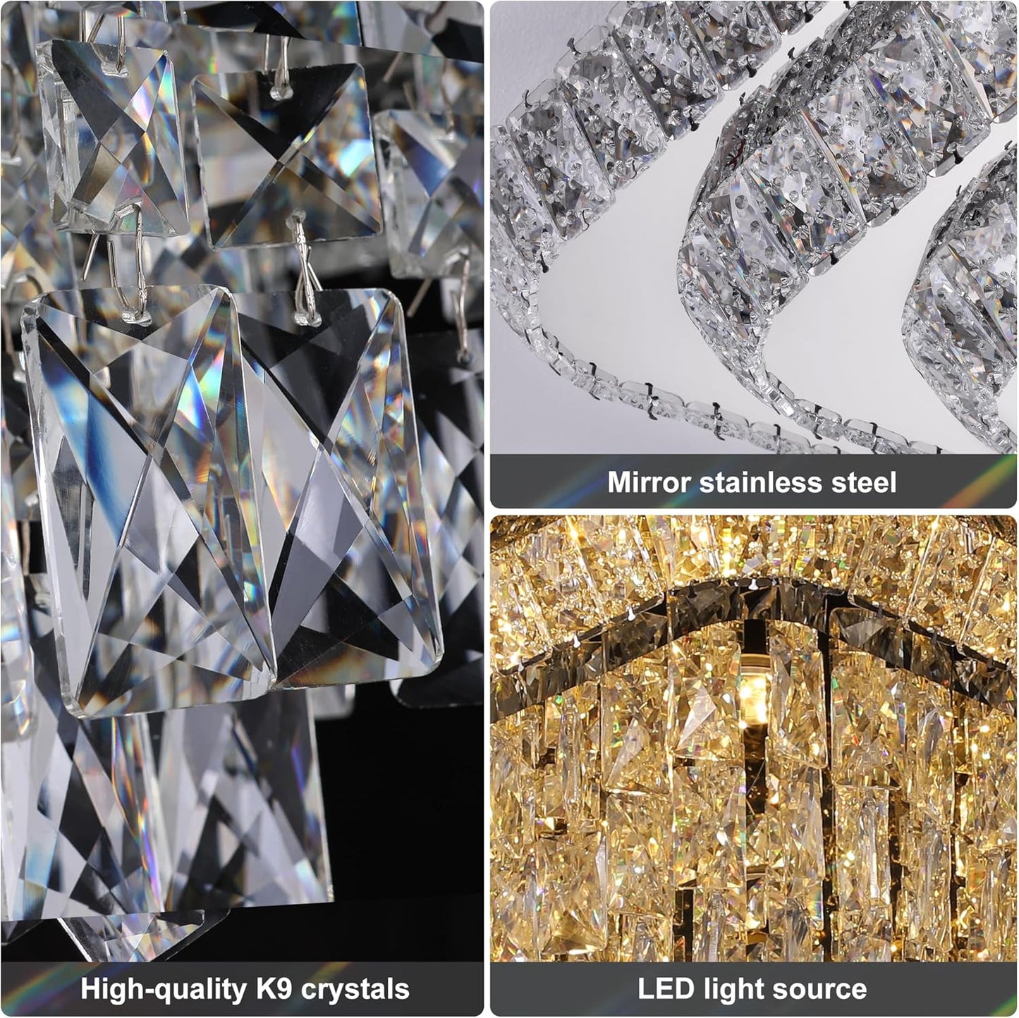 Elegant LED Crystal Raindrop Ceiling Light, 30 Inch Square Flush Mount Chandelier with Remote for Living Room Kitchen Island Bedroom Hallway Entryway Foyer (Dimmable)