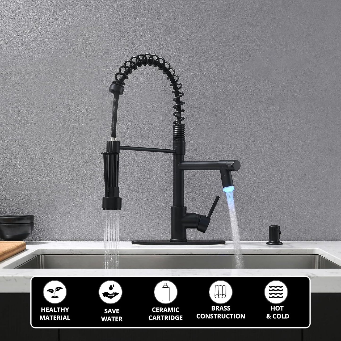 AIMADI Matte Black Kitchen Faucet with Soap Dispenser Include 10 Inch Hole Cover Deck Plate