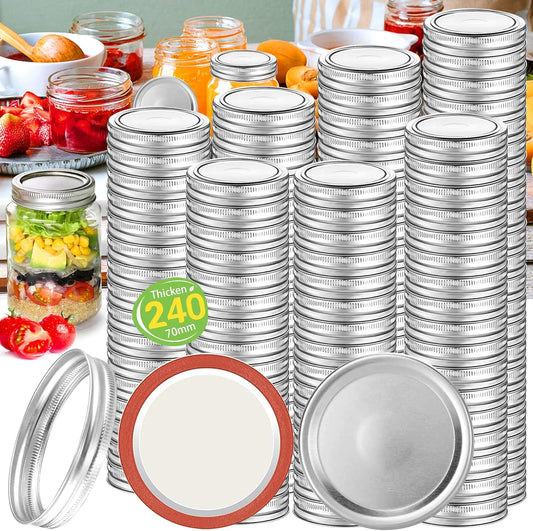 Aliggbent 120Pcs Regular Mouth Mason Jar Canning Lids and 120Pcs Bands Split-Type Jar Lids Canning Flats for Jars (Canning Jar Lids and Rings/70MM)