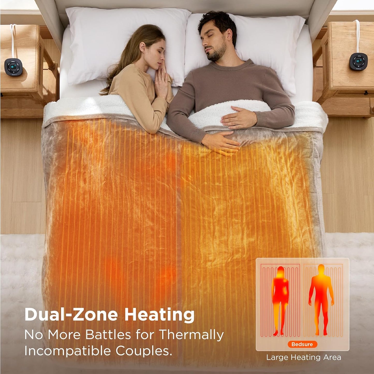Bedsure Electric Blanket Queen Size - Dual Control Heated Blanket Queen, Fast Heating with 10 Time Settings & 10 Heat Settings, Warm Gift for Grandma (84x90 inches, Taupe)