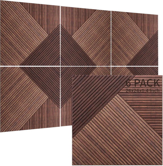 TO-TH Acoustic Panels for Wall and Ceiling - 6 Pack 2'x2'x0.4",Self-Adhesive 3D UV Printing Decorative Wall Panels with Wood Look,Red Sandalwood