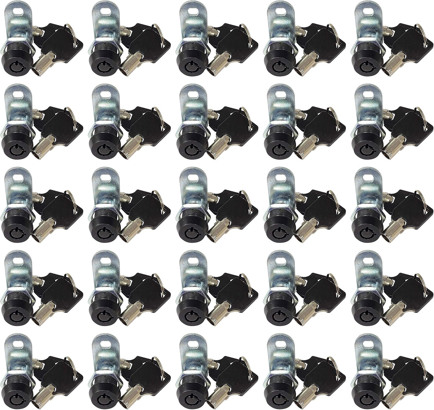 Admiral Locks Tubular Cam Lock, Keyed Alike Removable Key RV Compartment Storage Lock Cabinet Locks (Black Pack of. 25, 5/8" 90°)