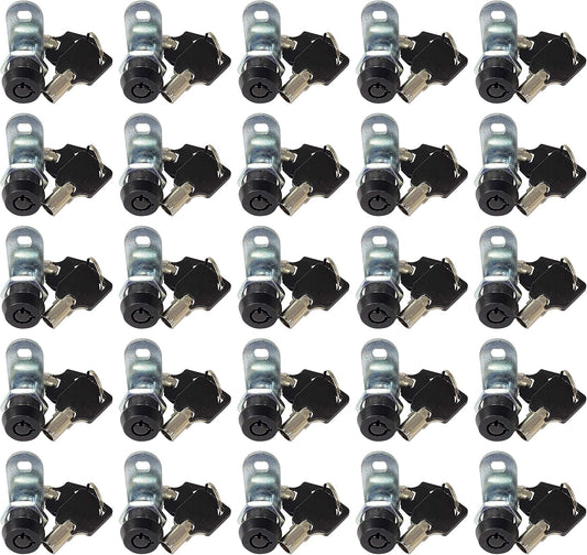 Admiral Locks Tubular Cam Lock, Keyed Alike Removable Key RV Compartment Storage Lock Cabinet Locks (Black Pack of. 25, 5/8" 90°)
