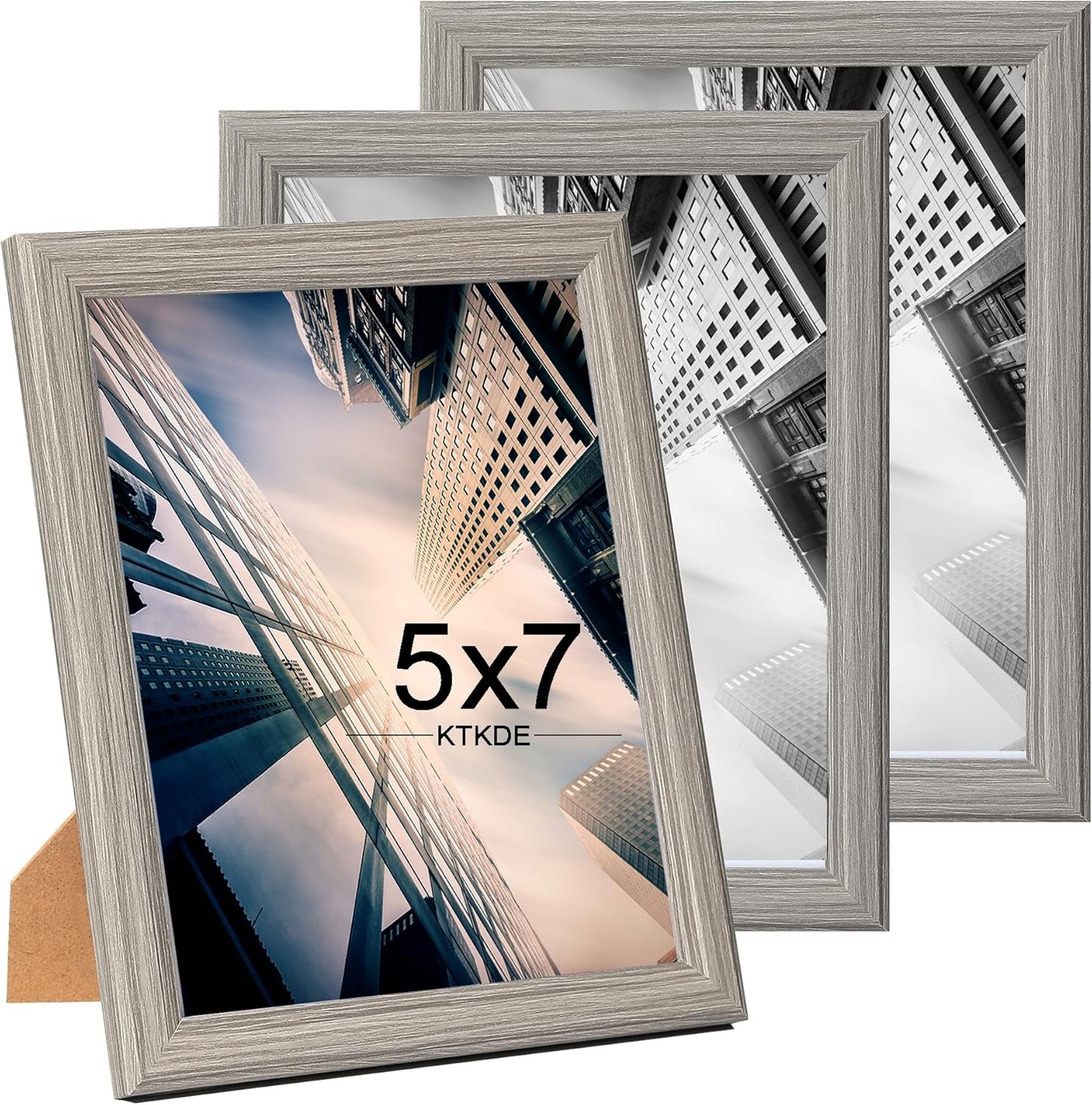 KTKDE 5x7 Picture Frame Set of 3,Grey Wooden frames, Vertical & Horizontal Wall Hanging for Wall or Tapletop Display,Studio Gallery Photo Frame for Photos, Posters & Art Prints