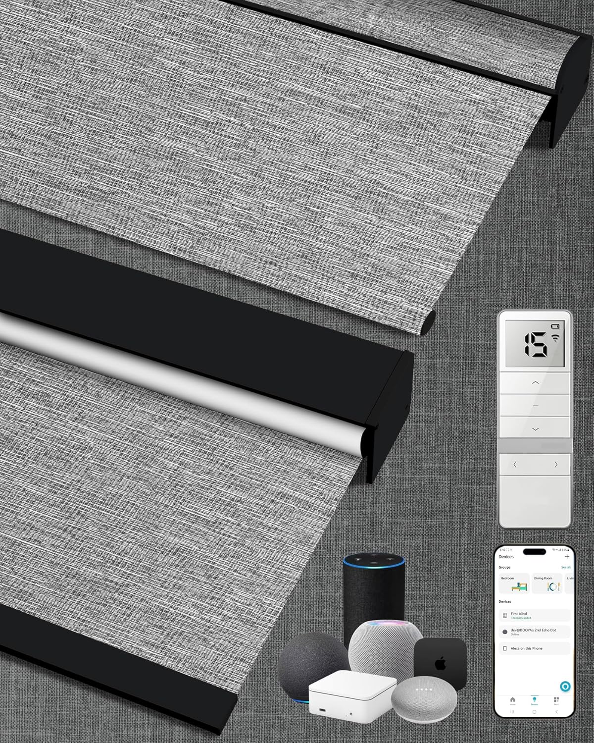Kincmo Motorized Blinds with Remote,100% Blackout Motorized Roller Shades Work with Apple Homekit,Alexa,Google, Custom Electric Blinds with App,Voice Control (Dreamy Dark Grey)