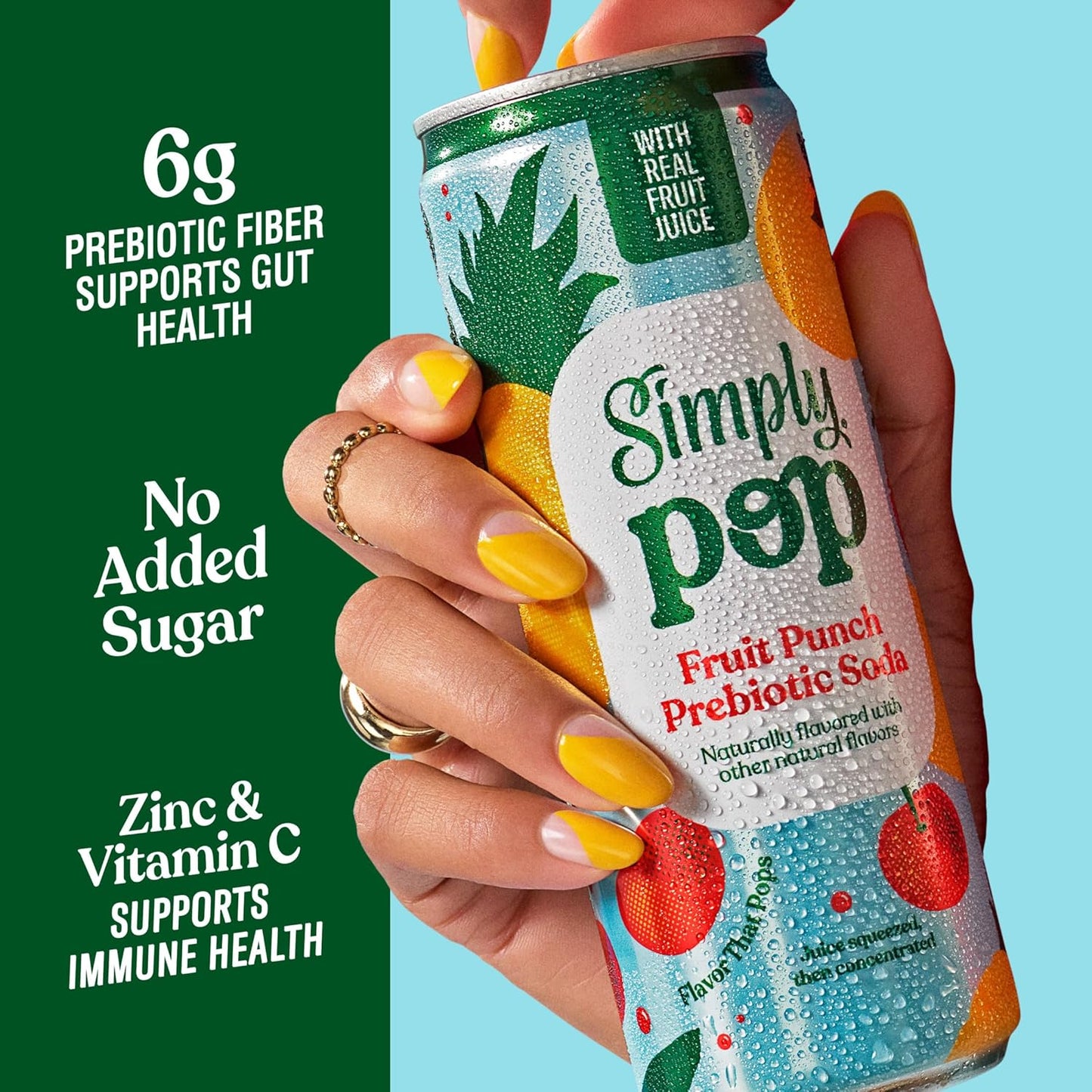 Simply POP Prebiotic Soda Fruit Punch Cans, 12 fl oz, 12 Pack