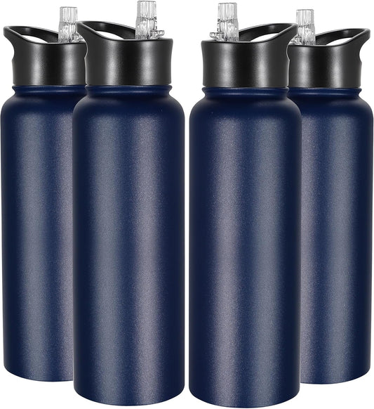 VEGOND 40 oz Insulated Water Bottle Bulk Stainless Steel Metal Water Bottles with Leak Proof Straw Lid & Spout Lid, Wide Mouth Double Walled Vacuum Travel Sports Bottle, 4 Pack