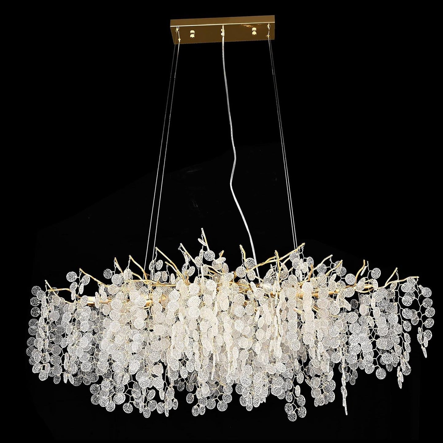 Modern Tree Branch Chandelier, 47.24 inch Money Tree Branch Gold Crystal Chandeliers, Rectangular Ceiling Pendant Lighting Fixtures for Dining Room, Bedroom, Living Room