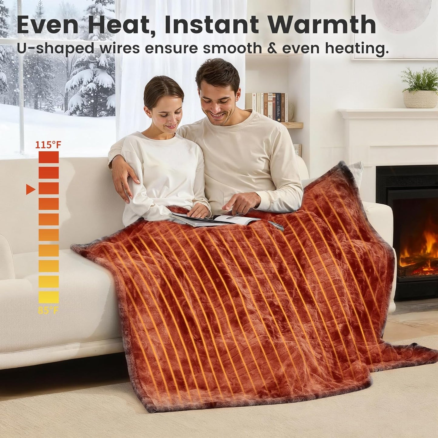 WOOMER Heated Blanket Throw 50" x 60", Electric Blanket Throw with 4 Heating Levels & 4H Auto Off, ETL Certified, Marble Grey Double-Sided Faux Fur, Over-Heat Protect, Machine Washable