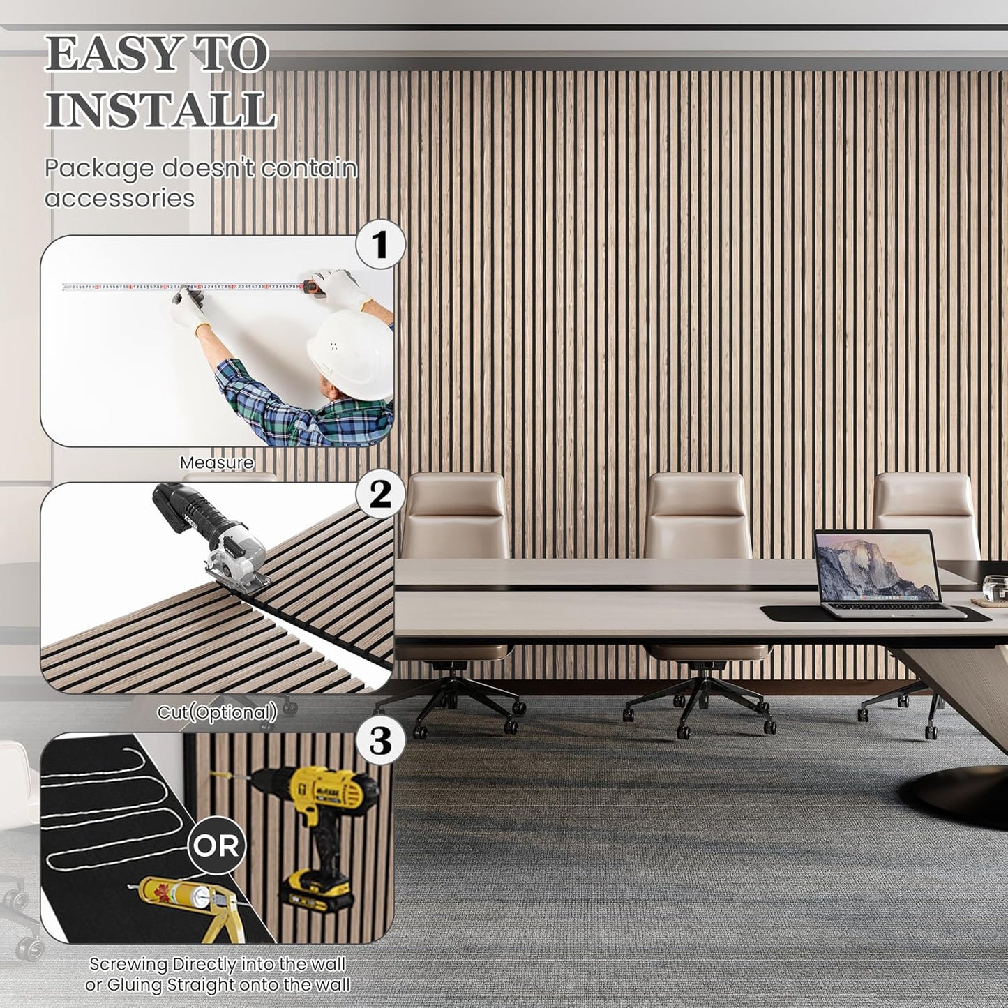 Wood Salt Acoustic Wall Panels, 2 Piece 94" x 23.6" x 0.8" Soundproof Wooden Wall Panels, 3D Fluted Sound Absorbing Panel, Rustic Walnut