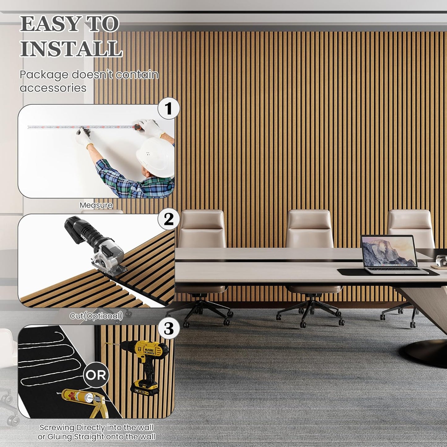 Wood Salt Acoustic Wall Panels, 6 Piece 94" x 7.9" x 0.8" Soundproof Wooden Wall Panels, 3D Fluted Sound Absorbing Panel, Teak