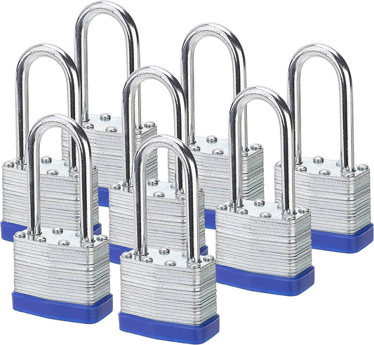 Lock, 1-9/16" (40mm) Laminated Keyed Padlocks，keyed Alike Locks, 2 inch Long Shackle Locks-Pack of 8