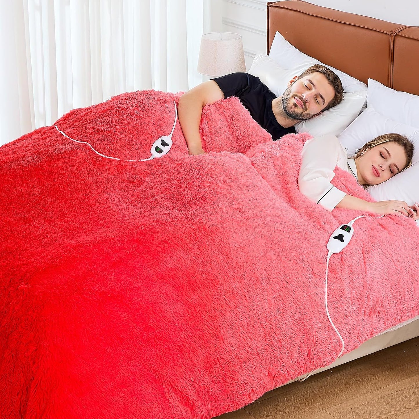 Heated Electric Blanket Queen,Warm Winter Birthday Gifts for Women Her Grandma–Faux Fur with Soft Sherpa,10 Heat Settings,5 Time Settings with Fast Heating, 84x90, Ruby Wine