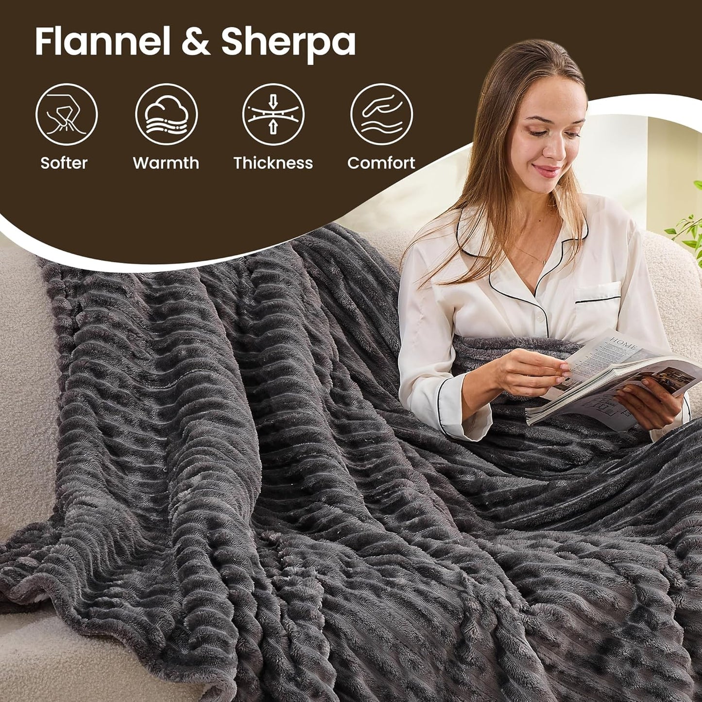 Heated Blanket Electric Blanket 50"x60", Soft Flannel Sherpa Electric Throw with 5 Heating Level & 12 Times Setting, Heated Throw with Overheating Protection, Machine Washable (Grey)