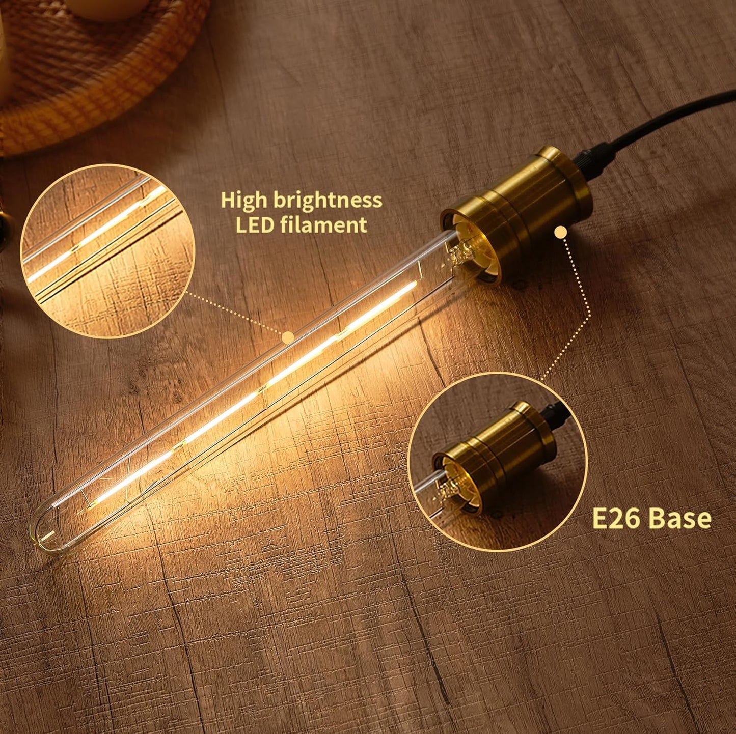 XININSUN T300 Led Bulb, 11.8 Inch Long Tubular Led Light Bulbs, 100Watt Equivalent, 1000lm, Dimmable, Clear Glass, E26 10W T10 LED Edison Tube Lamp Bulb,4 Pack. (6W=60W 2700K)