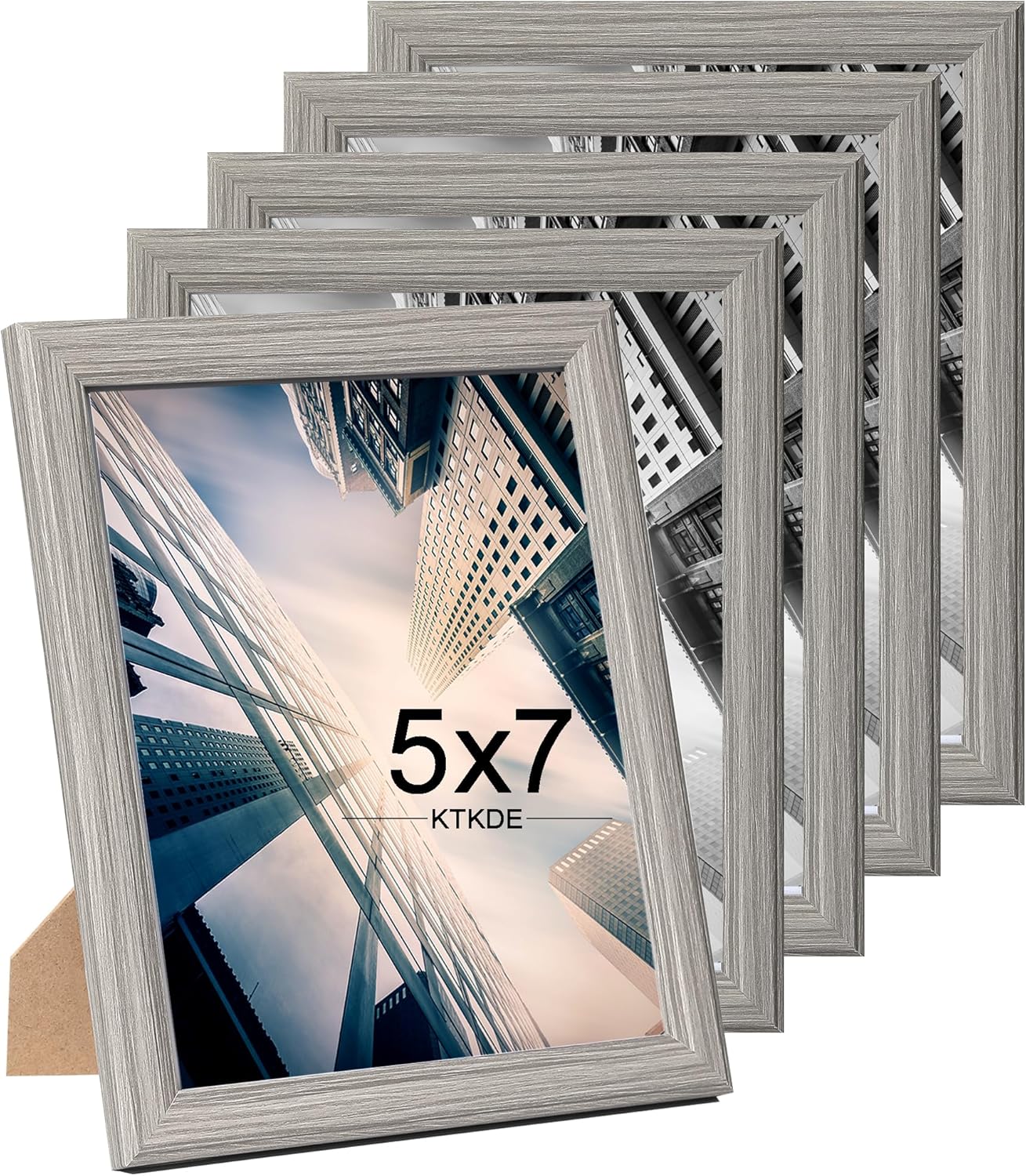 KTKDE 5x7 Picture Frame Set of 5,Grey Wooden frames, Vertical & Horizontal Wall Hanging for Wall or Tapletop Display,Studio Gallery Photo Frame for Photos, Posters & Art Prints