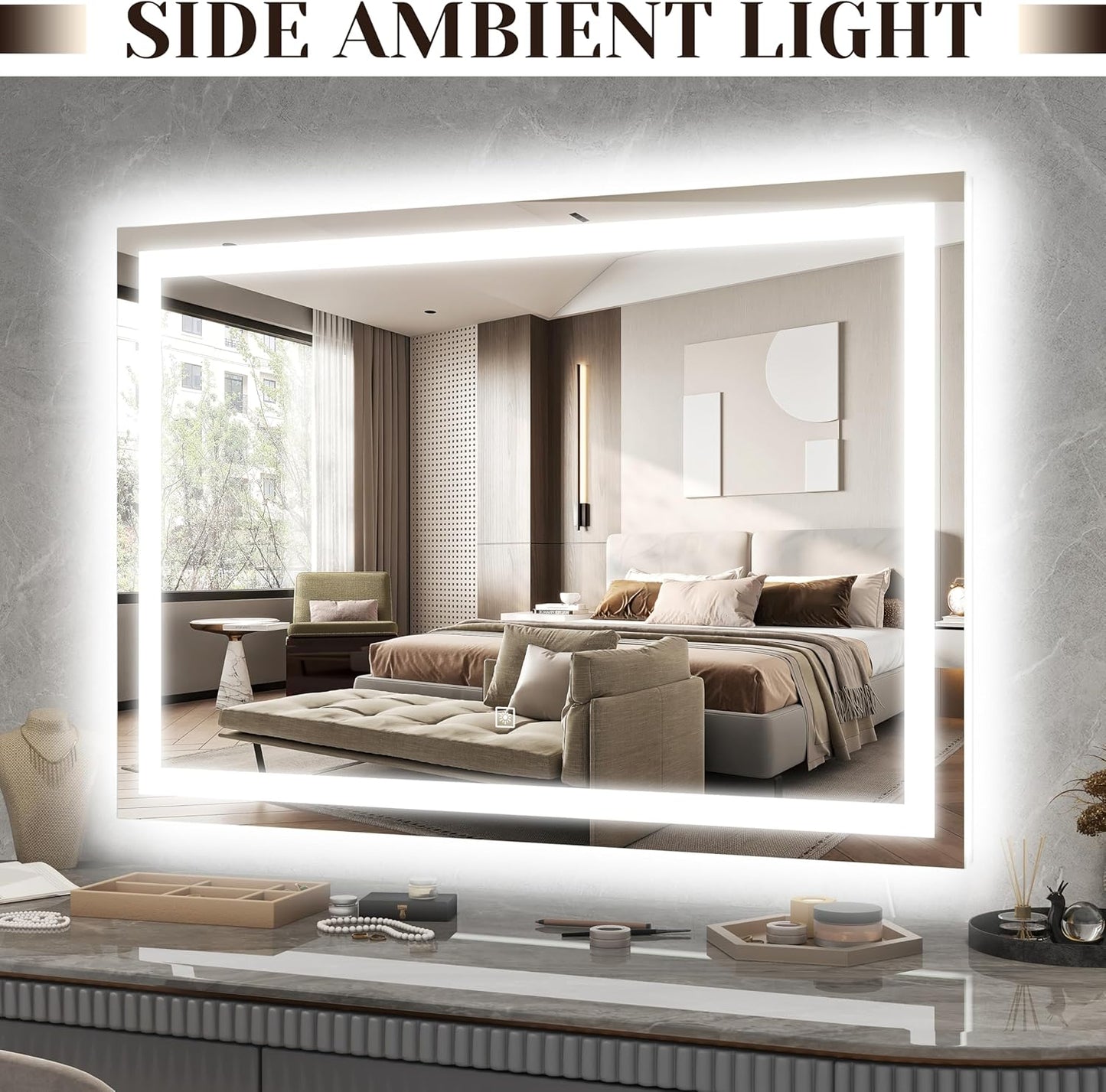 ROLOVE 31" x 22" Large Lighted Vanity Mirror with Lights, Dimmable 3 Modes, LED Makeup Mirror for Bathroom ＆ Dressing Room, Tabletop or Wall-Mounted, 10X Magnification, White