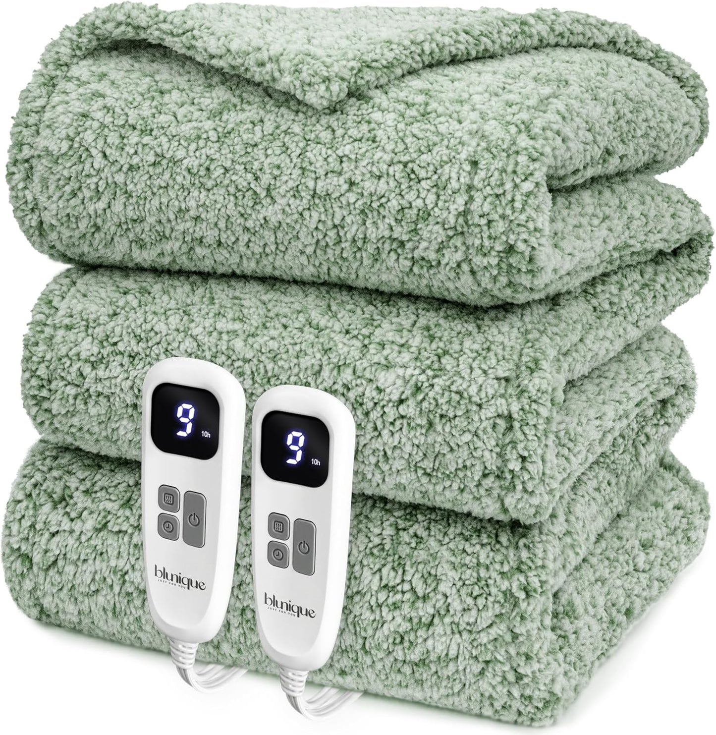 Heated Blanket Electric Blanket King - Fast Heating Blanket Throw Dual Control Double Sided Sherpa with 6 Heating Levels & 1-10 Hours Auto Off, Mashine Washable, 90 x 100 Inches, Sage