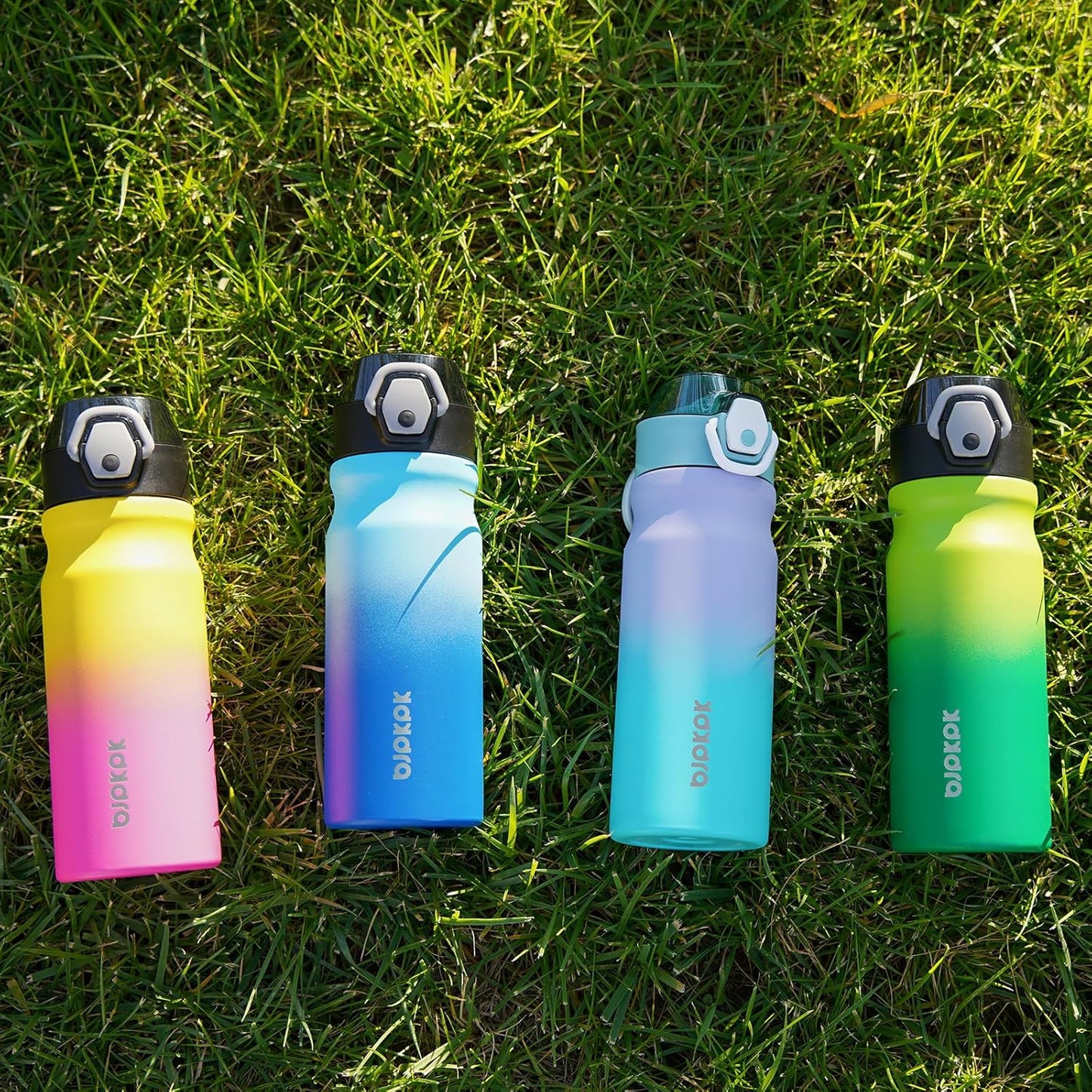 BJPKPK Insulated Water Bottle 18oz Stainless Steel Water Bottles with Straw and Carry Handle Double Wall Metal Thermal Flask,Light Blue Leopard