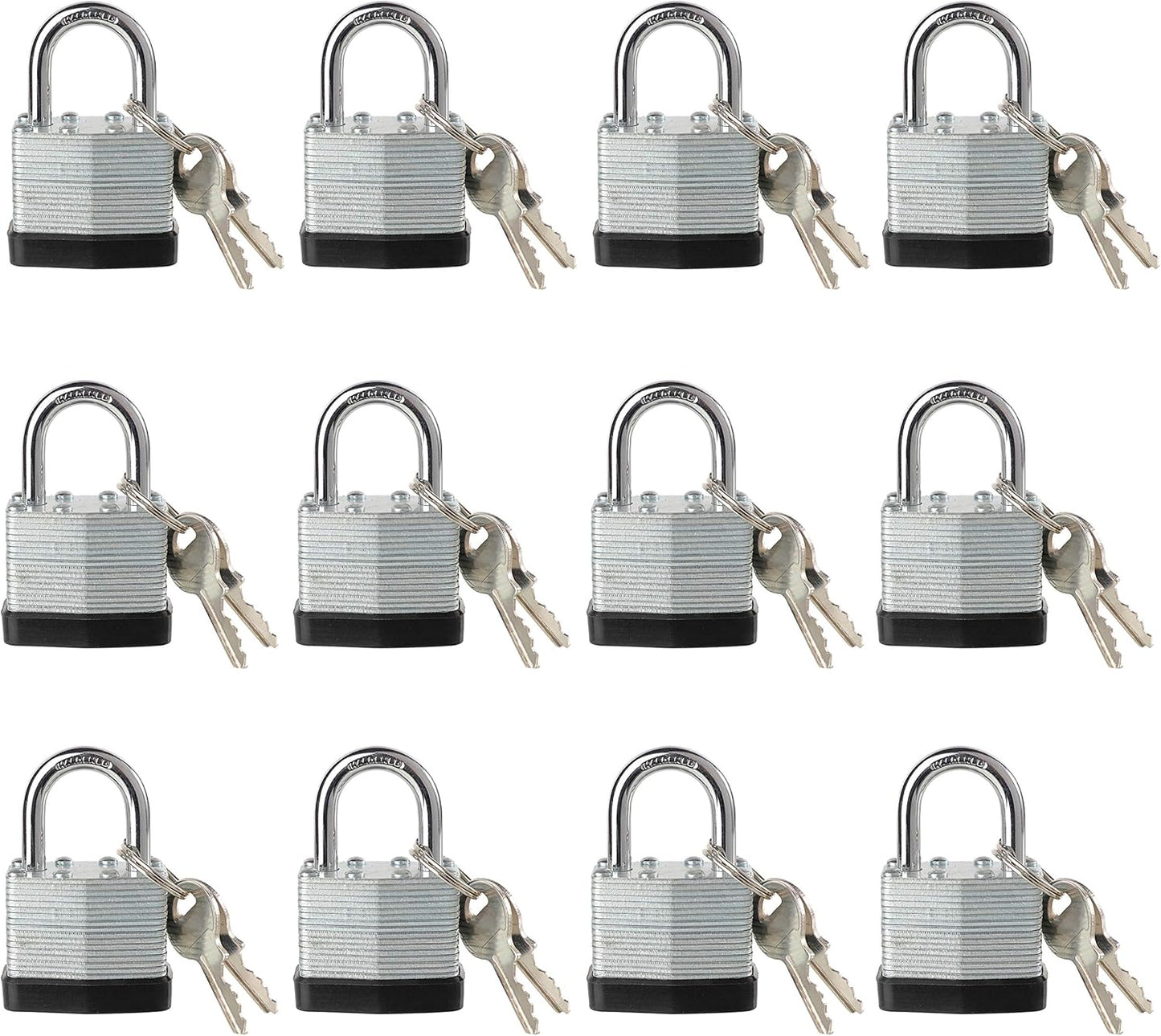 Lock, Laminated Steel Keyed Padlock, Keyed Alike Locks, Normal Shackle Padlock-Pack of 12