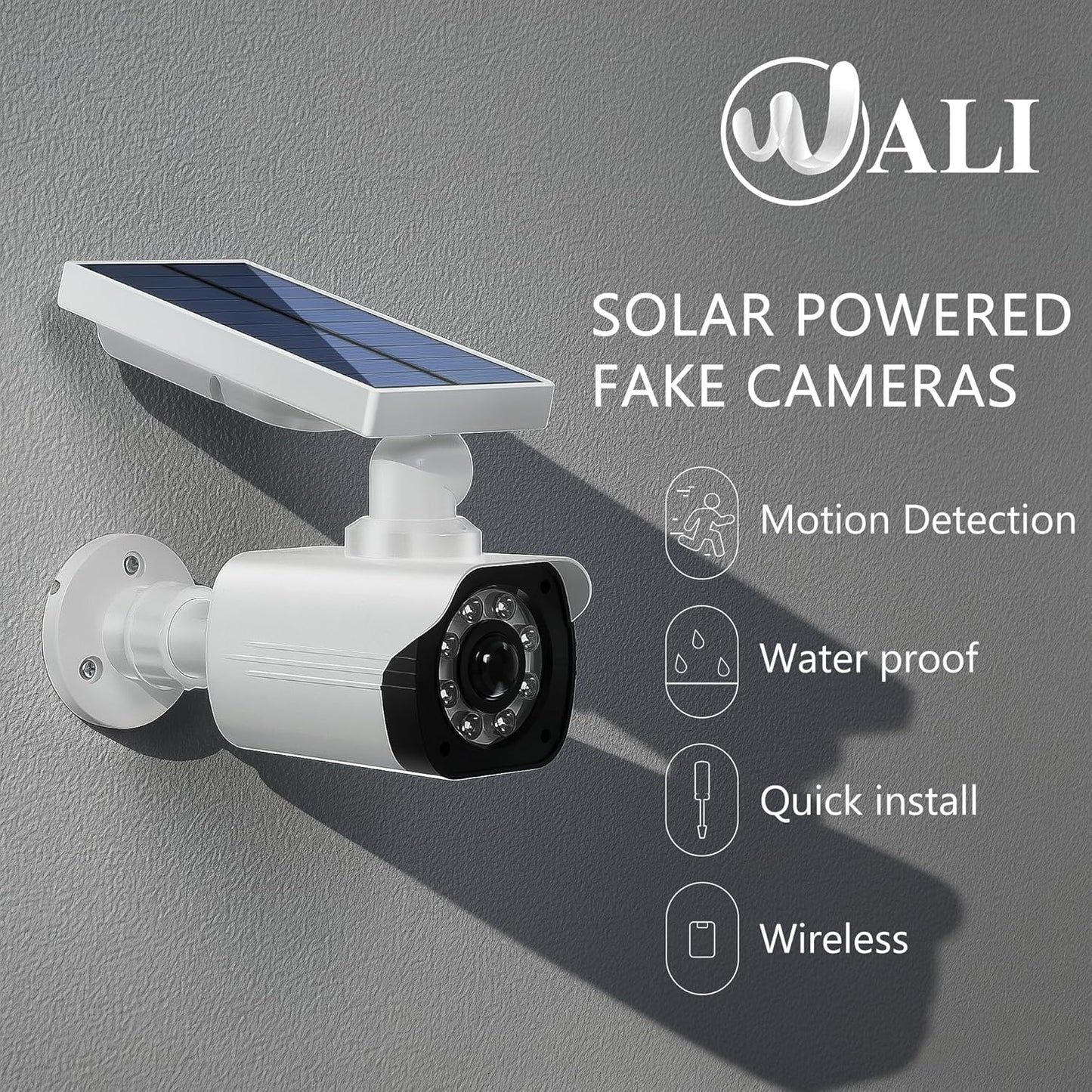 WALI Dummy Fake Camera, Security Camera with Motion Sensor Flood Light, Simulated Surveillance Security CCTV Dome Camera Indoor Outdoor (TCW2-SOL), 2 Packs, White-Solar