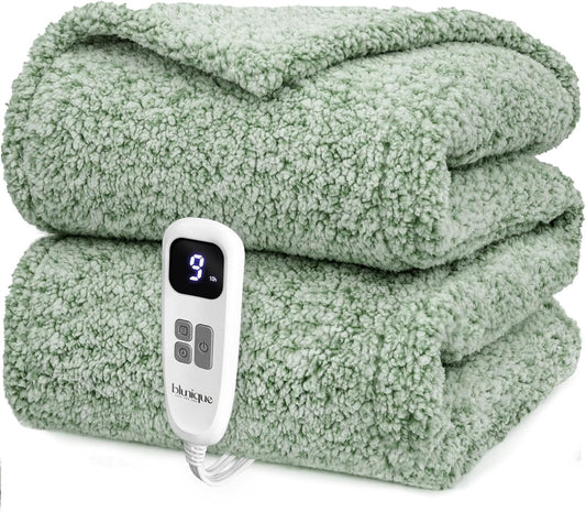 Heated Blanket Electric Blanket Full - Fast Heating Blanket Throw Double Sided Sherpa Ultra Soft Cozy with 10 Heating Levels & 2-10 Hours Auto Off, Mashine Washable, 72 x 84 Inches, Sage