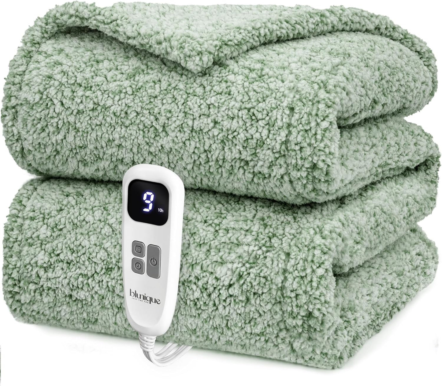 Heated Blanket Electric Blanket Twin - Fast Heating Blanket Throw Double Sided Sherpa Ultra Soft Cozy with 10 Heating Levels & 2-10 Hours Auto Off, Mashine Washable, 62 x 84 Inches, Sage