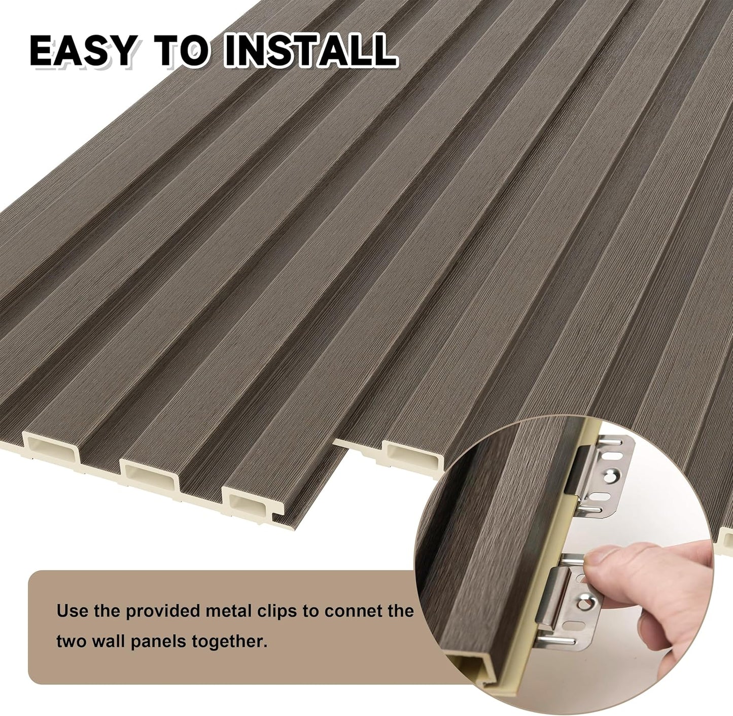 WPC Slat Wall Paneling, 8-Pack 3D WPC Wood Wall Panels, Acoustic Wall Panels for Interior Wall Decor, Living Room, Bedroom, Grayish Brown, 95 x 6 in