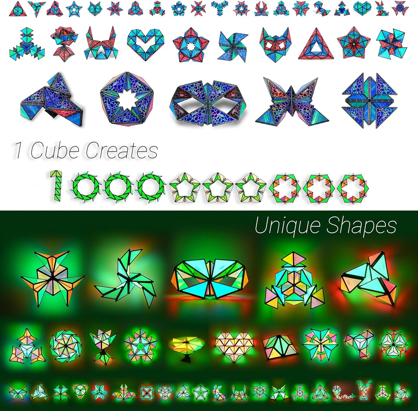 TOSY Magnet Pyramid Stone - 1 Cube Transforms into 1 Billion Shapes, 14 pcs (12 Puzzle pcs and 2 Spinners), 243 Magnets, Christmas Stocking Stuffers Gift for Kids, Creative Puzzle STEM Toy, 2-Pack
