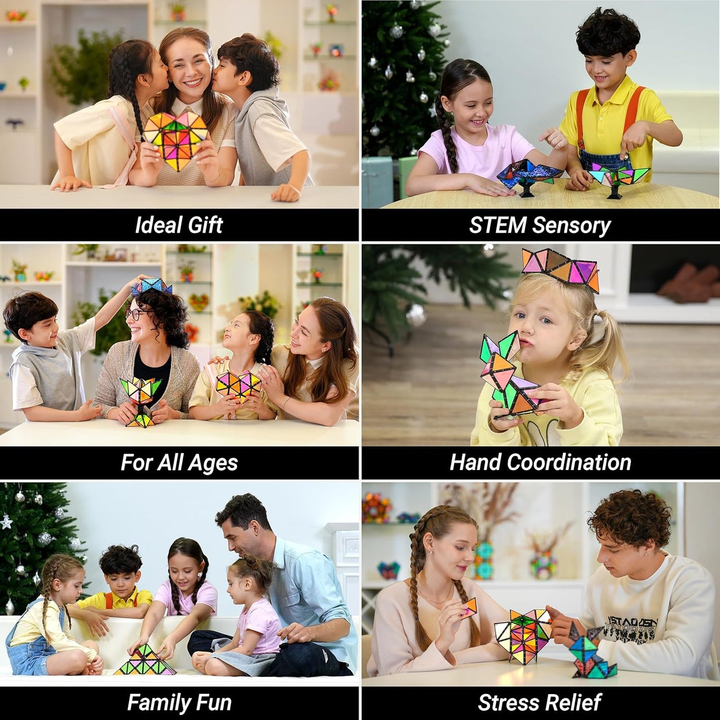 TOSY Magnet Pyramid Stone - 1 Cube Transforms into 1 Billion Shapes, 14 pcs (12 Puzzle pcs and 2 Spinners), 243 Magnets, Christmas Stocking Stuffers Gift for Kids, Creative Puzzle STEM Toy, 2-Pack