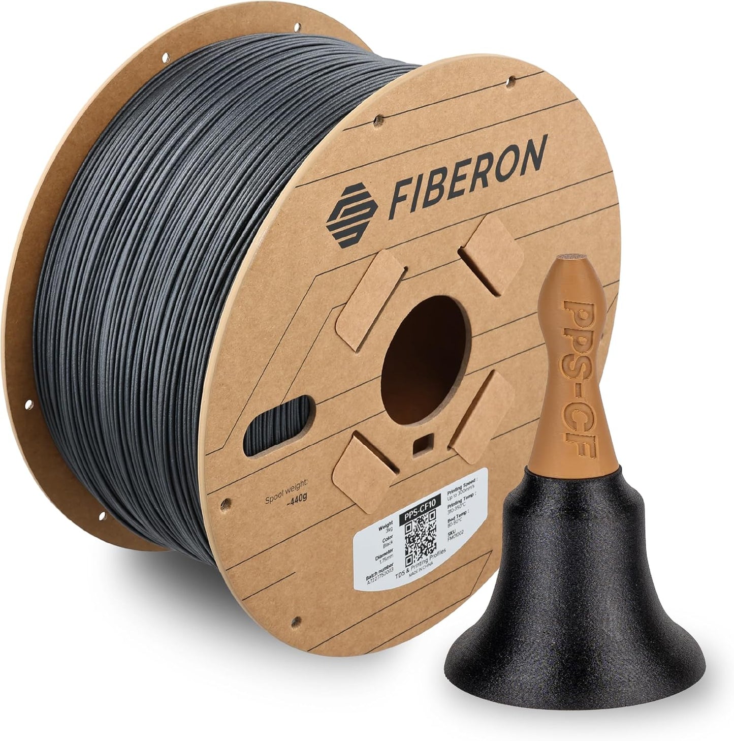Polymaker Fiberon PPS-CF10 Filament Black 1.75mm 3kg, Extreme Heat Resistance - Fiberon Carbon Fiber Reinforced PPS 3D Printing Filament Ideal for Molding