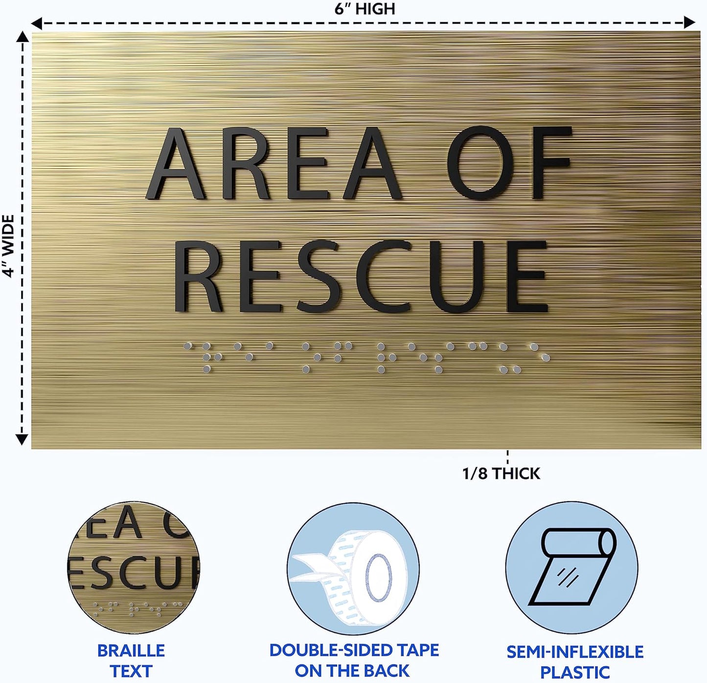 6" X4" Area of Rescue Sign - ADA Compliant Tactile Graphics Grade 2 Braille Text Wall Sign | Emergency Assistance, Refuge Place Sign for Schools, Offices, Apartments & Restaurants