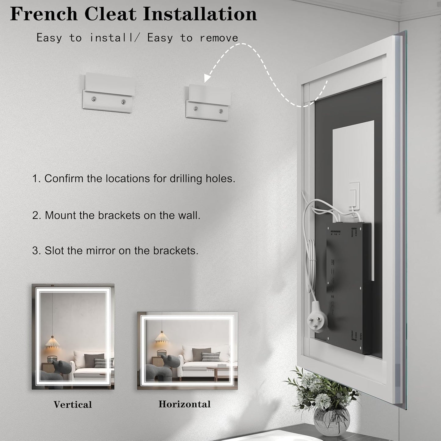 66x36 LED Bathroom Mirror, Lighted Mirror for Bathroom Wall, Backlit and Front lit, Dimmable, Anti-Fog, Shatterpoof, Memory (Horizontal/Vertical)