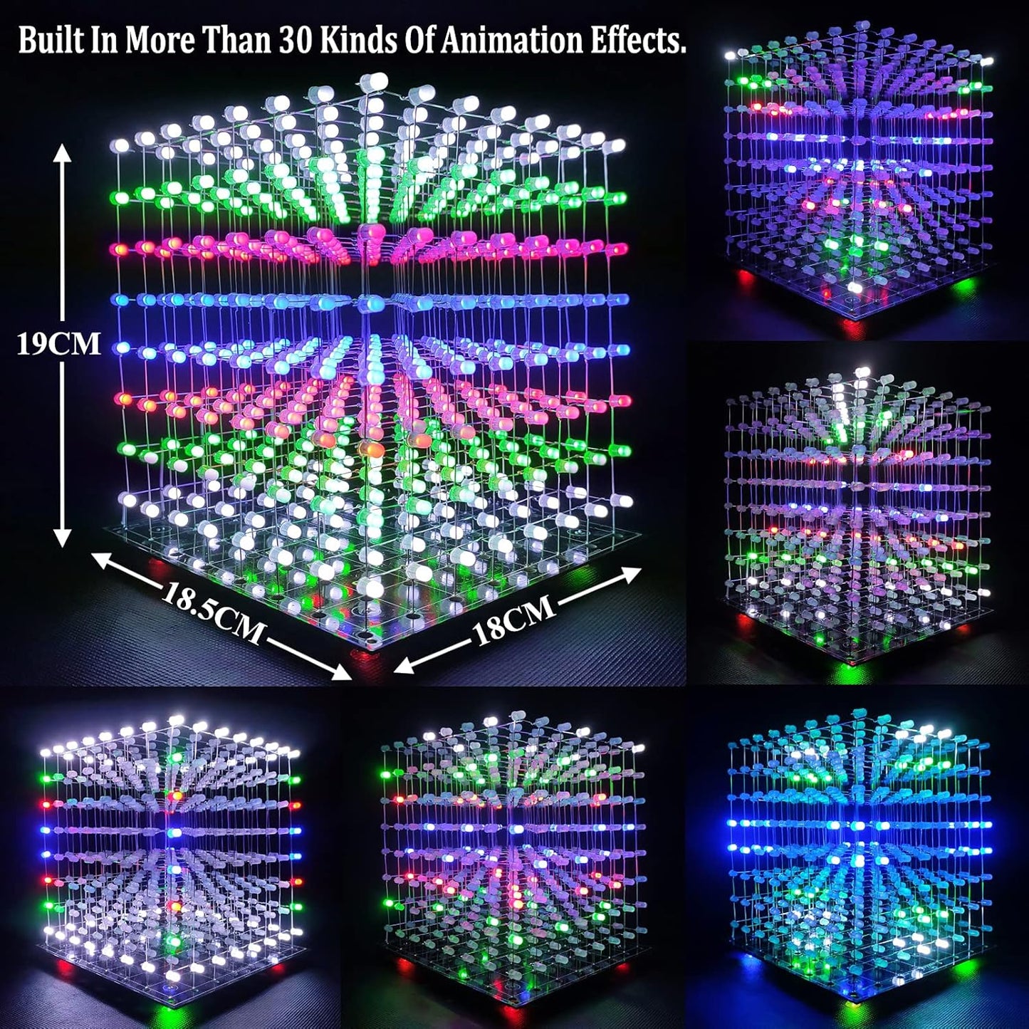 8x8x8 LED Cube Kit DIY Electronic Kit Soldering Project Kit, User Needs to Solder The LED, and The Displayed Content Can Be Modified. (MULTI4)
