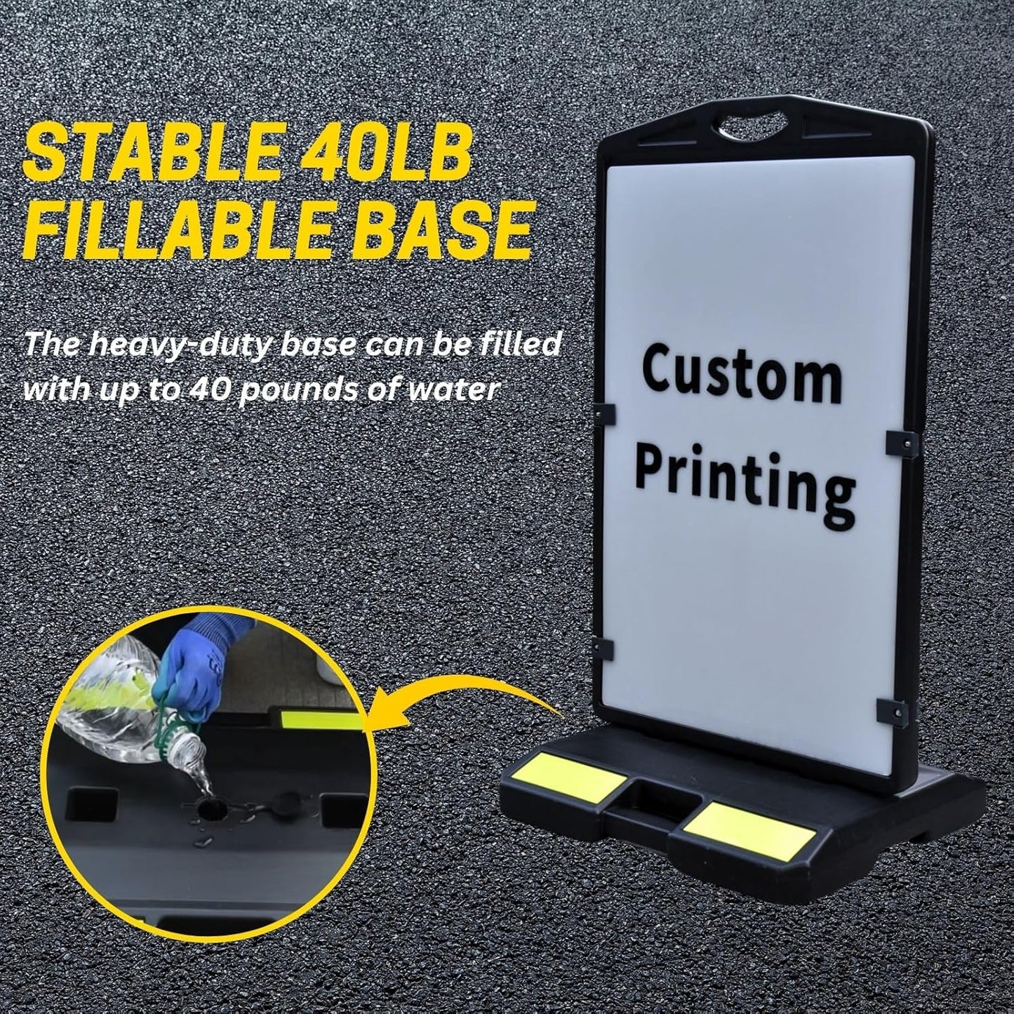 2 Pack 24"x36" Wind Sign Board with 40Lb Fillable Base, Double-Sided Customizable and Reusable Pavement Sign for Professional Outdoor Use (Black, Panel Frame)