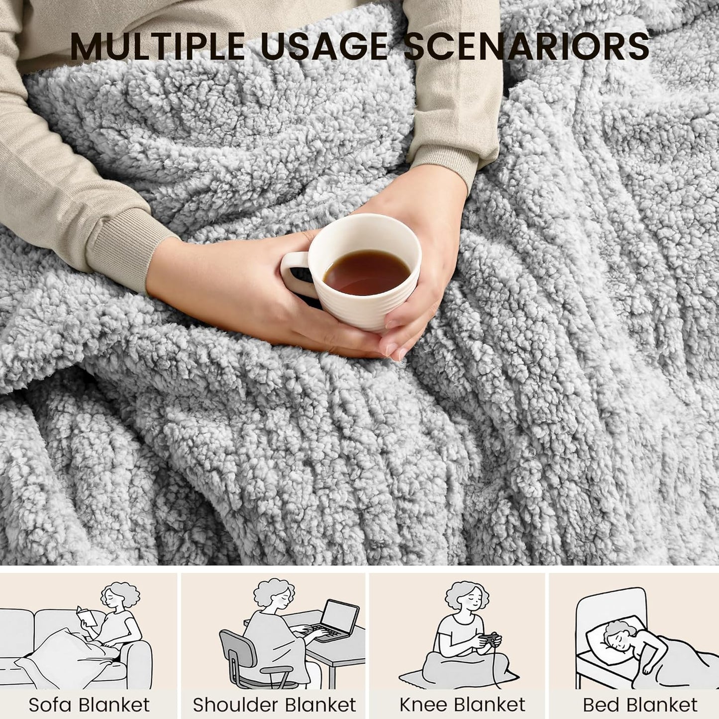 Heated Blanket Electric Blanket King - Fast Heating Blanket Throw Dual Control Double Sided Sherpa with 6 Heating Levels & 1-10 Hours Auto Off, Mashine Washable, 90 x 100 Inches, Grey