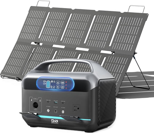 Portable Power Station 600W (1200W Surge) with 100W Solar Panel Included, 576Wh LiFePO4 Solar Generator, 1Hr Fast Charging, 100W USB-C PD Output, Power Bank for Home Emergency, Camping, RV, CPAP