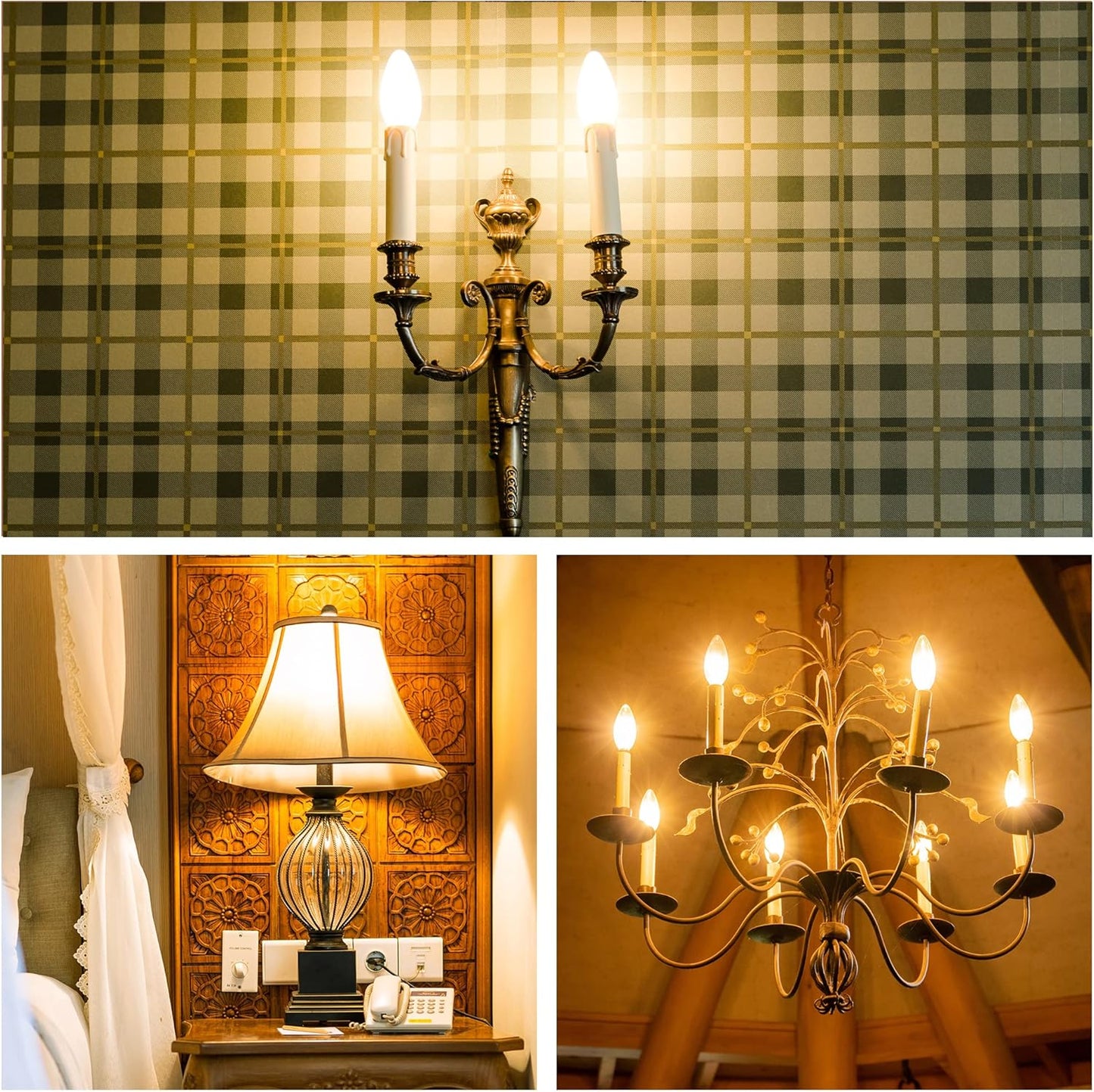 12 Pack C32 Candle Filament LED Bulb, 2W Equals 15-20W Soft Warm Light, E12 Candelabra Base Edison Bulb, Amber Glass Light Bulb for Pendant Chandelier Ceiling Fan