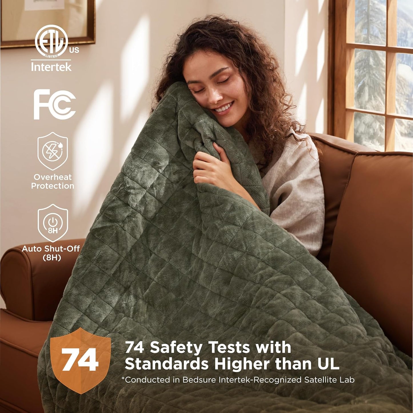 Bedsure Electric Blanket King Size - Dual Control Heated Weighted Blanket King with 10 Heat Settings, Fast Heating with 10 Time Settings (100x90 inches, Olive Green)