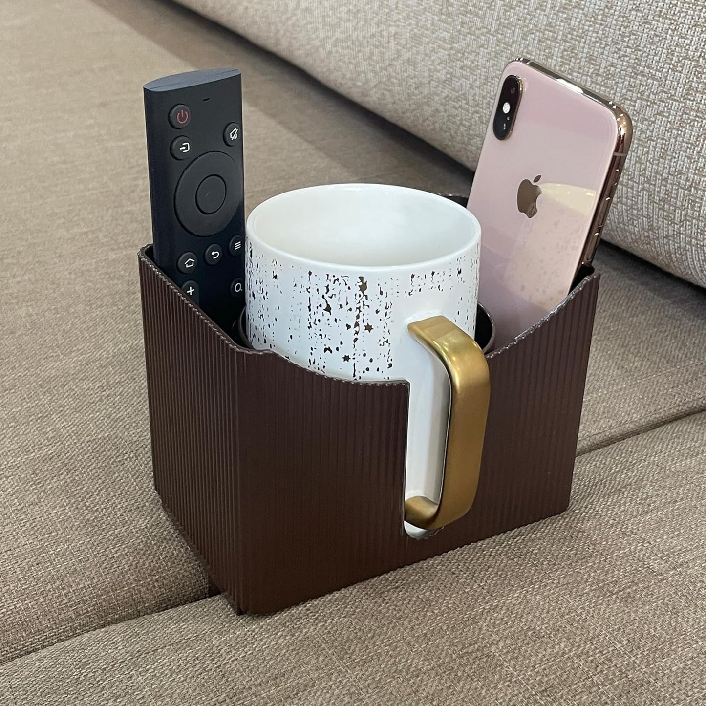 Couch Anti-Spill Drink Holder Tray, Couch Seat Cushion Cup Beverage Holder for Cups, Mugs, Bottles, Cans (Brown)