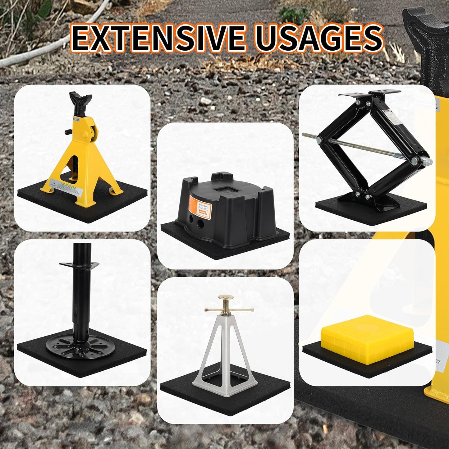 OULEME RV Leveling Block Flex Pads, 12” Rubber Jack Pads, Anti-Vibration & Anti-Slip Mats, for Camper Travel Trailer Jacks & Stands & Stabilizers on Uneven Surfaces, 2-Pack