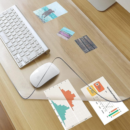 Awnour Clear Desk Mat on top of desks - 32 x 16 inches - Clear Transparent Plastic Desk Protector - Desk Writing Mat for Office and Home