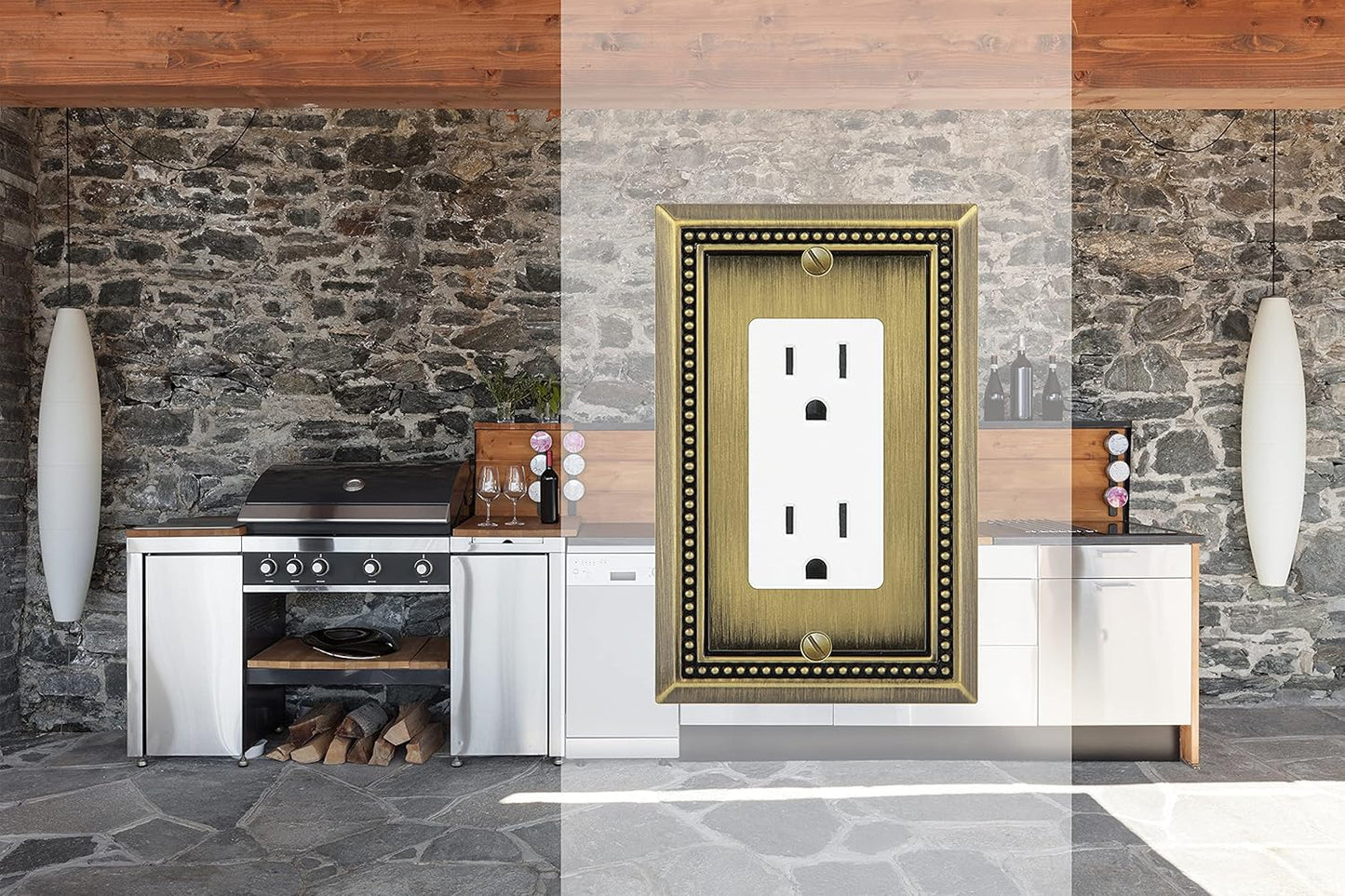 Henne Bery Sunken Pearls Heavy Duty Decorative Wall Plate Switch Plate Outlet Cover (Single Decorator, 2 Pack, Antique Brass)