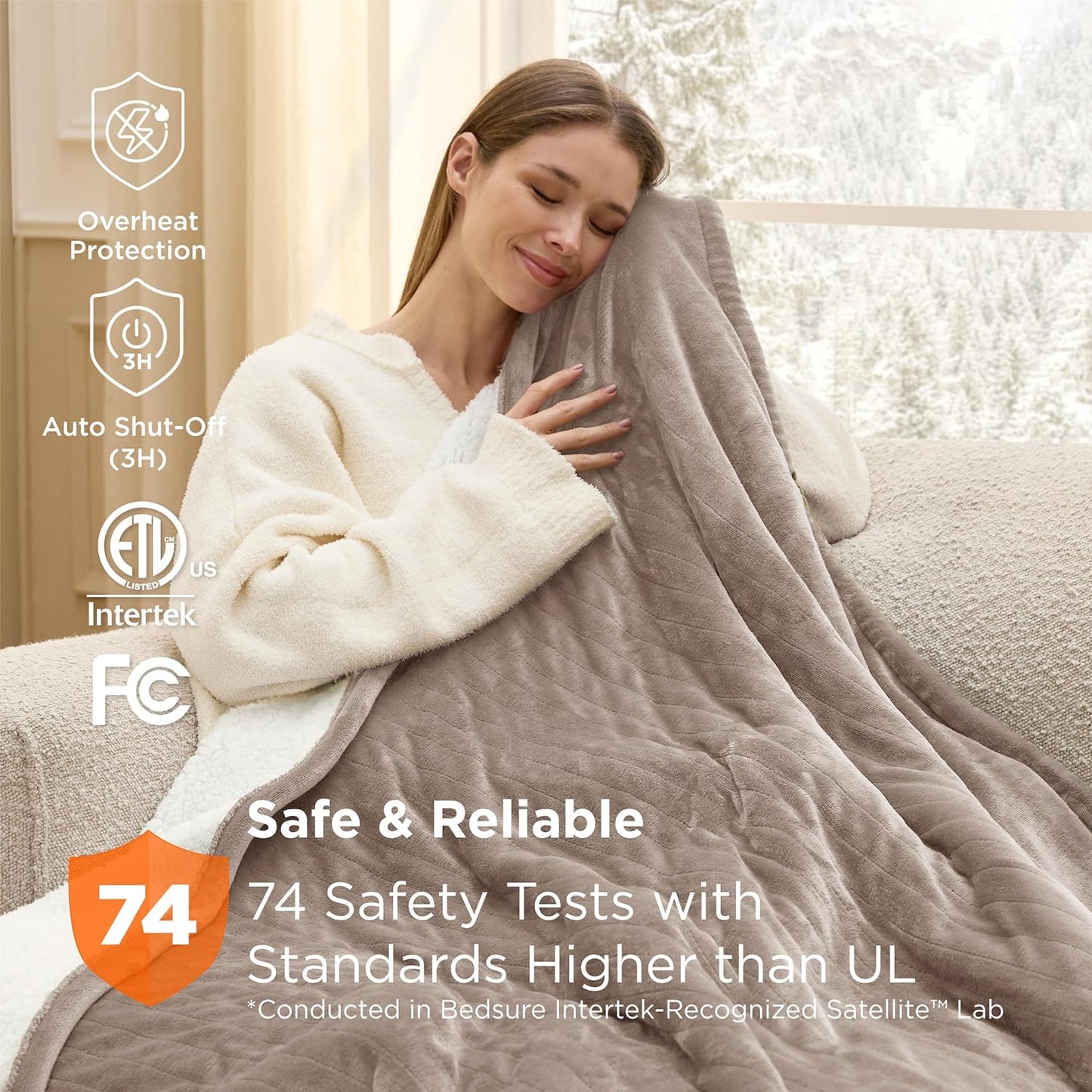 Bedsure Heated Blanket Throw Blanket - Fast Heating Electric Blanket, Soft Flannel Heated Throw with 4 Time Settings, 6 Heating Settings, Warm Gifts for Grandma Grandpa (50x60 inches, Taupe)