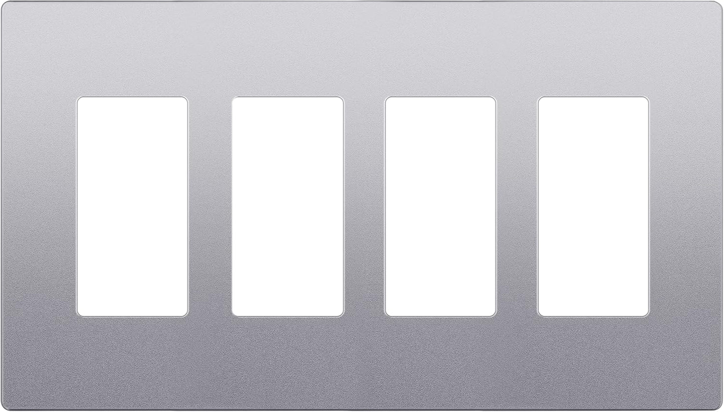 LIDER Matte Finish Decorator Switch Cover, Screwless Wall Plate, Mid-Size 4-Gang 4.88" x 8.58", Unbreakable Polycarbonate Thermoplastic, UL Listed, LSWP-34M-SV, Silver