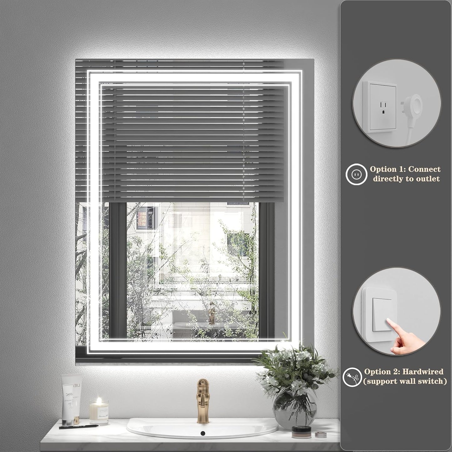 60x40 Inch Lighted Bathroom Mirror for Wall, LED Illuminated Vanity Mirror with Lights, Dimmable, Anti-Fog, ETL Listed (Backlit and Front Lighted)