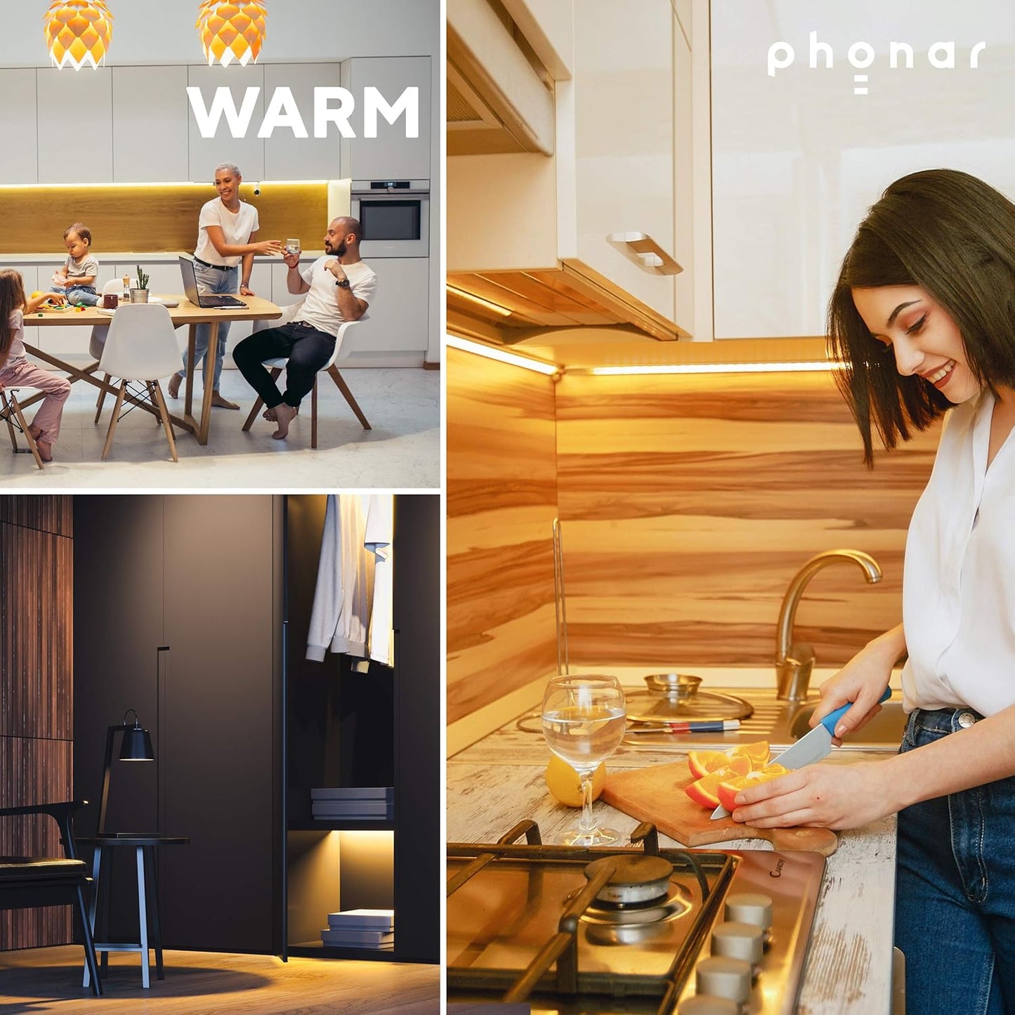 phonar 2-Pack 36 Inches Under Cabinet Lighting LED Lamps for Kitchen, Closet, Variable Color LED Under Counter Lighting Motion Sensor with Plug-in Installation LED Lighting for Wardrobe
