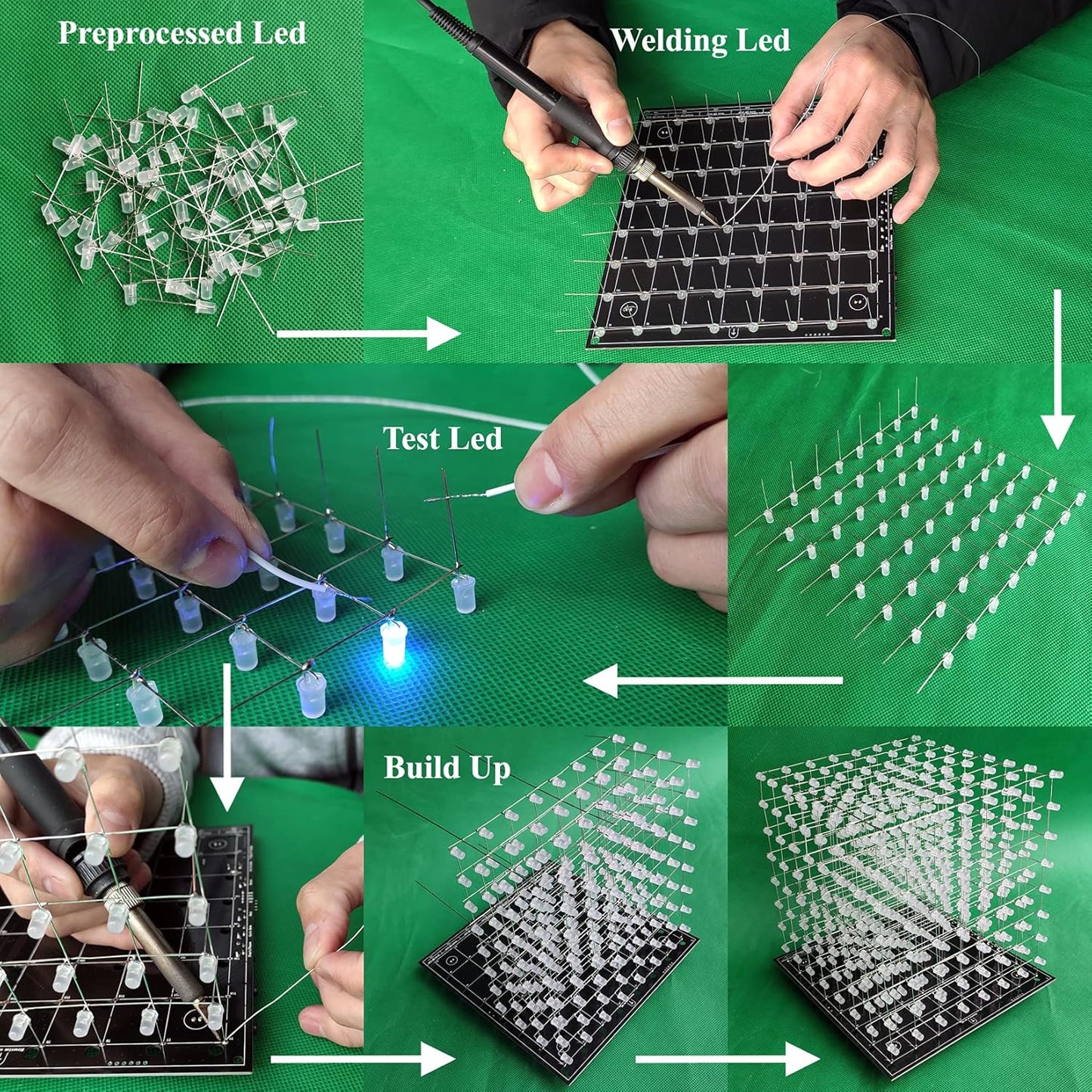 8x8x8 LED Cube DIY Electronic Soldering Project Kit, User Needs to Solder The LED, Displayed Content Can Be Modified [3D8C-BLUE]
