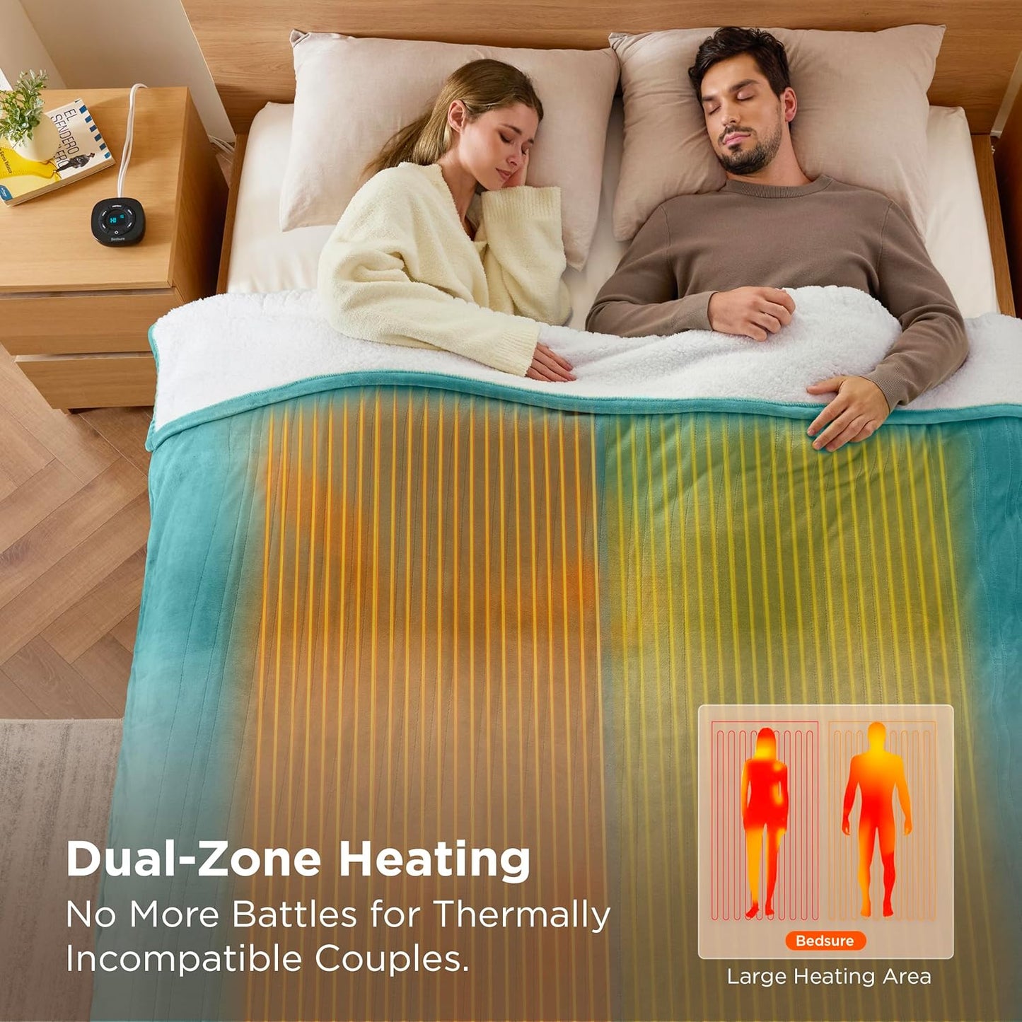Bedsure Electric Blanket King Size - Dual Control Heated Blanket King Size, Fast Heating with 10 Time Settings & 10 Heat Settings, Warm Gifts for Women Grandma (100x90 inches, Teal)